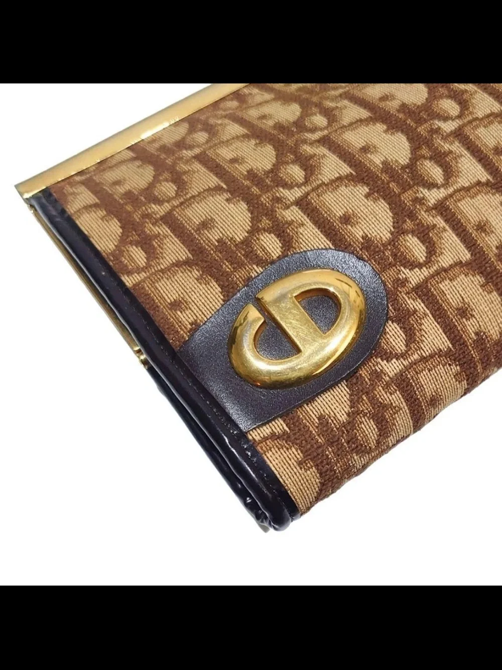 Dior Brown Monogram Clutch with Gold-Tone Accent